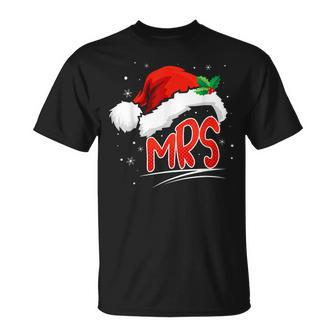 Mr And Mrs Santa Hat Christmas Couples Matching Pajama T-shirt - Seseable