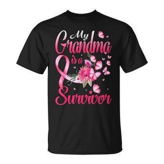 My Grandma Is A Survivor Butterfly Breast Cancer Awareness Unisex T-Shirt | Mazezy