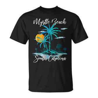 Myrtle Beach South Carolina Beach Summer Surfing Palm Trees Unisex T-Shirt | Mazezy