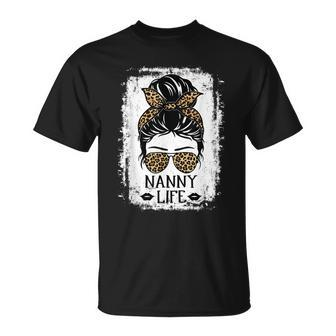 Nanny Life Women Messy Bun Leopard Decor Grandma Unisex T-Shirt | Mazezy