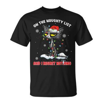 On The Naughty List And I Regret Nothing Christmas Cat T-shirt - Seseable