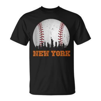 New York Ny Skyline Baseball Vintage Met At Gameday T-Shirt - Seseable