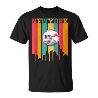 New York Ny Skyline Baseball Vintage Retro Met At Gameday T-Shirt - Seseable