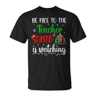 Be Nice To The Art Teacher Santa Is Watching Xmas T-shirt - Thegiftio UK