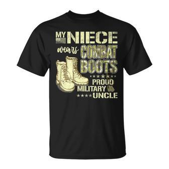 My Niece Wears Combat Boots Dog Tags Proud Military Uncle T-Shirt - Seseable