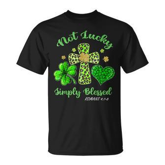 Not Lucky Simply Blessed Leopard Cross Shamrock St Patrick T-shirt - Thegiftio UK