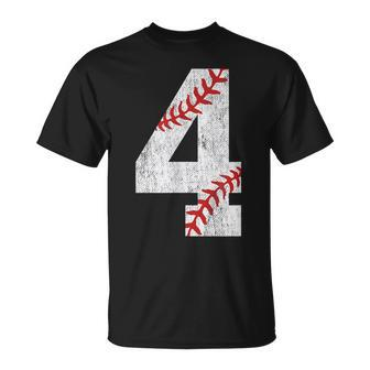 Number 4 Vintage 4Th Birthday Baseball Lover 4 Years Old T-Shirt - Seseable