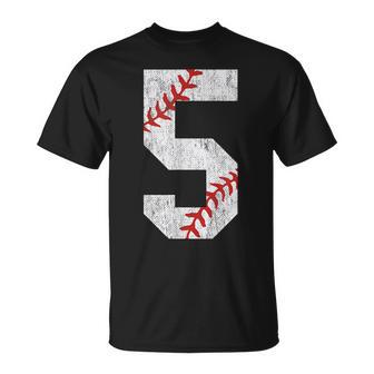 Number 5 Vintage 5Th Birthday Baseball Lover 5 Years Old T-Shirt - Seseable
