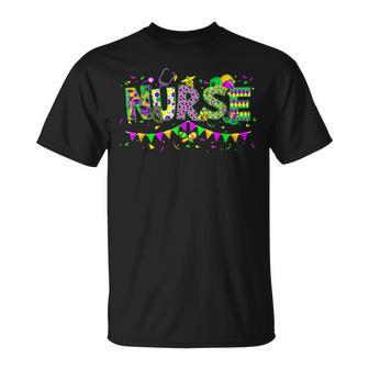 Nurse Mardi Gras Scrub Top Rn Icu Pacu Nicu Er Cna Women V2 T-Shirt - Seseable