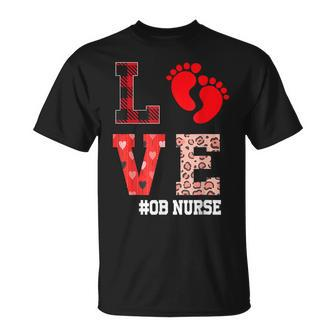 Ob Nurse Love Valentines Day Leopard Plaid Hearts Nursing T-shirt - Seseable