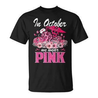 In October We Wear Pink Nurse Life Pumpkin Leopard Halloween T-shirt - Thegiftio UK
