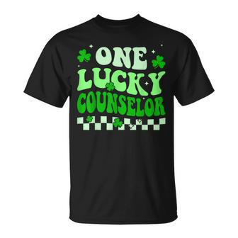 One Lucky School Counselor Groovy Retro St Patricks Day Unisex T-Shirt | Mazezy
