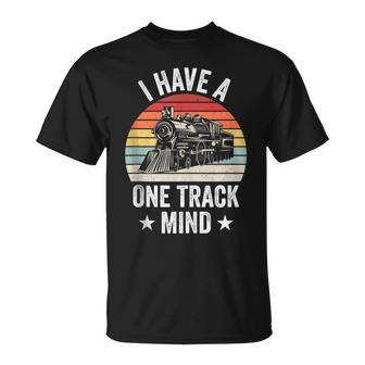 I Have A One Track Mind Train Retro Engine Model Railroad T-Shirt - Seseable
