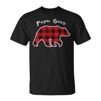 Papa Bear Men Red Plaid Christmas Pajama Family Dad Unisex T-Shirt | Mazezy