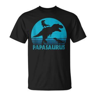 Papasaurus 2 Kids Vintage Retro Sunset For Dad T-Shirt - Seseable