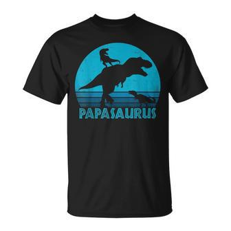Papasaurus 2 Kids Vintage Retro Sunset For Dad V2 T-Shirt - Seseable