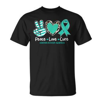 Peace Love Cure Addiction Recovery Awareness Support Unisex T-Shirt | Mazezy UK