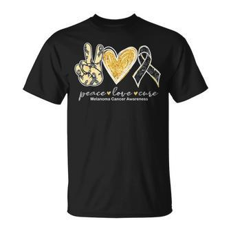 Peace Love Cure Black Ribbon Melanoma Cancer Awareness Unisex T-Shirt - Seseable