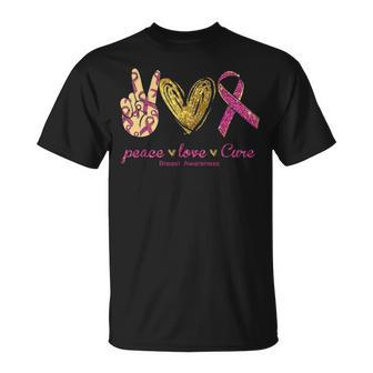 Peace Love Cure Breast Cancer Awareness Unisex T-Shirt - Seseable