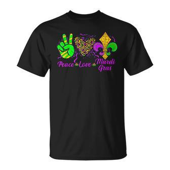 Peace Love Mardi Gras Leopard Heart Mardi Gras Festival T-Shirt - Seseable