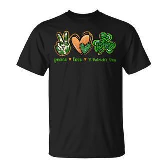 Peace Love St Patricks Day Leopard Lucky Shamrock T-shirt - Thegiftio UK