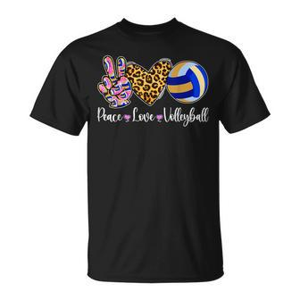 Peace Love Volleyball Leopard Volleyball Player Mothers Day Unisex T-Shirt | Mazezy