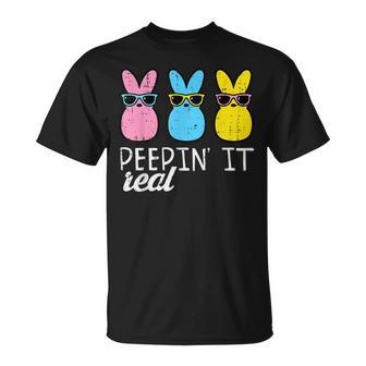 Peepin It Real Easter Bunnies Cool Boys Girls Kids Toddler Unisex T-Shirt | Mazezy