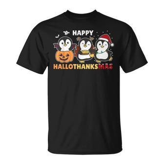 Penguin Christmas Halloween Costume Happy Hallothanksmas T-shirt - Thegiftio UK
