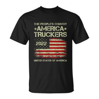 Peoples Convoy 2022 I Support Truckers American Flag Unisex T-Shirt - Monsterry DE