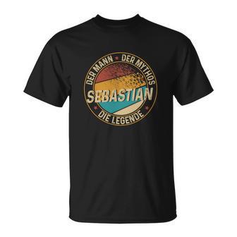 Personalisiertes Vintage T-Shirt Sebastian - Der Mythos, Die Legende in Schwarz - Seseable