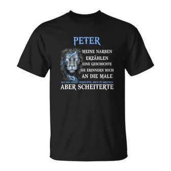 Peter Löwenkraft Motivations-T-Shirt, Narben Geschichten Spruch Tee - Seseable