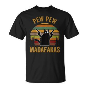 Pew Madafakas Pew Guns Black Cat Retro Vintage T-Shirt - Seseable