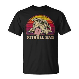 Mens Pitbull Dad Vintage Smiling Pitbull On Sunset T-Shirt - Seseable