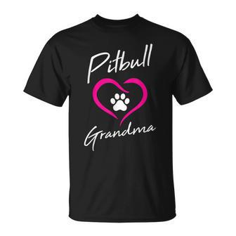 Pitbull Grandma Love Dog Paw Print Cool Animal Lover Gifts Unisex T-Shirt | Mazezy