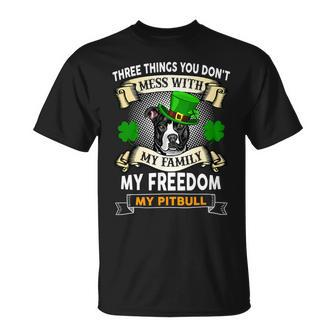 Pitbull Lover Dog Dont Mess With My Family My Freedom My Pitbull 195 Pitbulls Unisex T-Shirt - Monsterry AU