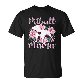 Pitbull Mama Pink Flowers Cute Pit Bull Pretty Mom T-shirt - Thegiftio UK