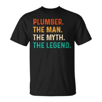 Plumber The Man The Myth The Legend Retro Heating Technician Unisex T-Shirt - Seseable