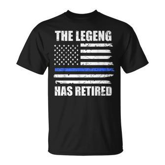 Police Officer The Legend Has Retired American Flag Cop Unisex T-Shirt - Seseable