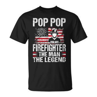 Pop Pop Firefighter The Man The Legend Retro Usa Flag Unisex T-Shirt - Seseable