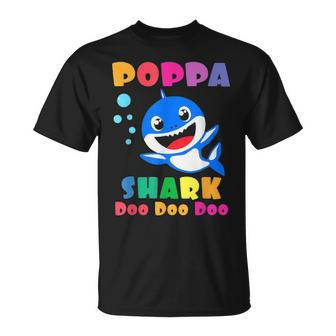 Poppa Shark Funny Fathers Day Gift For Mens Dad Unisex T-Shirt - Seseable