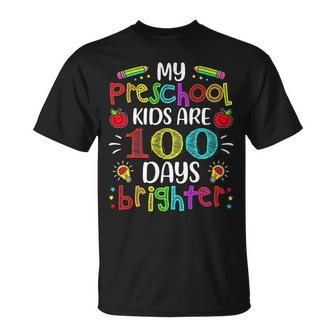 Preschool Teacher 100 Days Brighter 100Th Day Of School T-shirt - Seseable