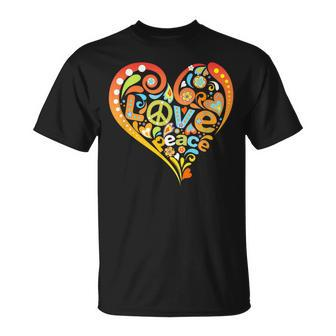 Pretty 60S 70S Hippie Peace Love Heart Peace Sign Unisex T-Shirt | Mazezy