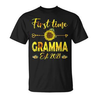 Promoted To Gramma Est 2021First Time Grandma Sunflower Unisex T-Shirt | Mazezy