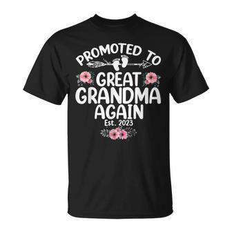 Promoted To Great Grandma Again 2023 Pregnancy Announcement Unisex T-Shirt | Mazezy