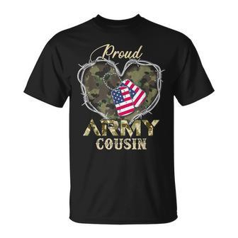 Proud Army Cousin With Heart American Flag For Veteran T-Shirt - Seseable
