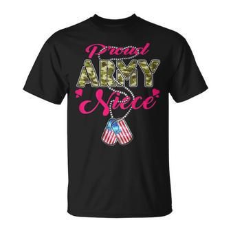 Proud Army Niece Us Flag Camo Dog Tags Pride Military Family T-Shirt - Seseable
