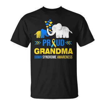 Proud Grandma Down Syndrome Awareness Blue Yellow Ribbon Unisex T-Shirt | Mazezy