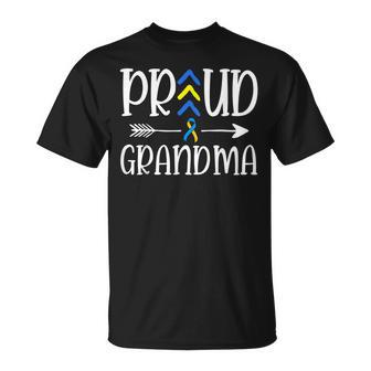 Proud Grandma Ribbon Arrow Down Syndrome Day Trisomy 21 Gift Unisex T-Shirt | Mazezy DE