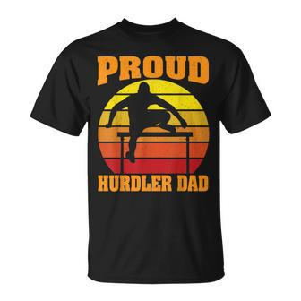 Proud Hurdler Dad Vintage Retro Sunset Track And Field Son T-Shirt - Seseable