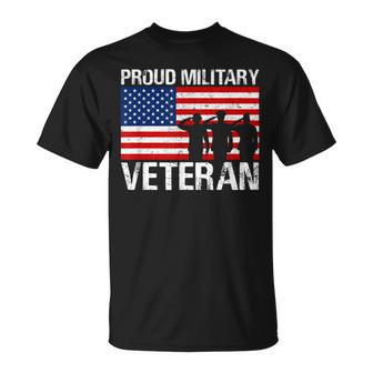 Proud Military Veteran Soldier Red White Blue Flag T-Shirt - Seseable